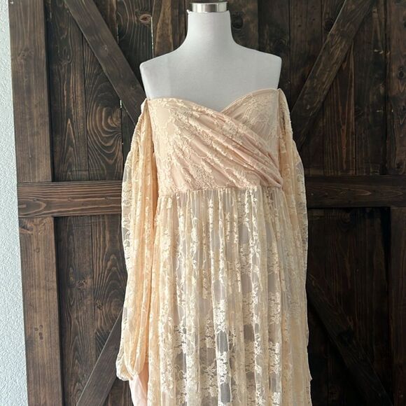 Maternity Lace Photography Photo Shoot Long Sleeve off shoulders High Sl… - Picture 5 of 16